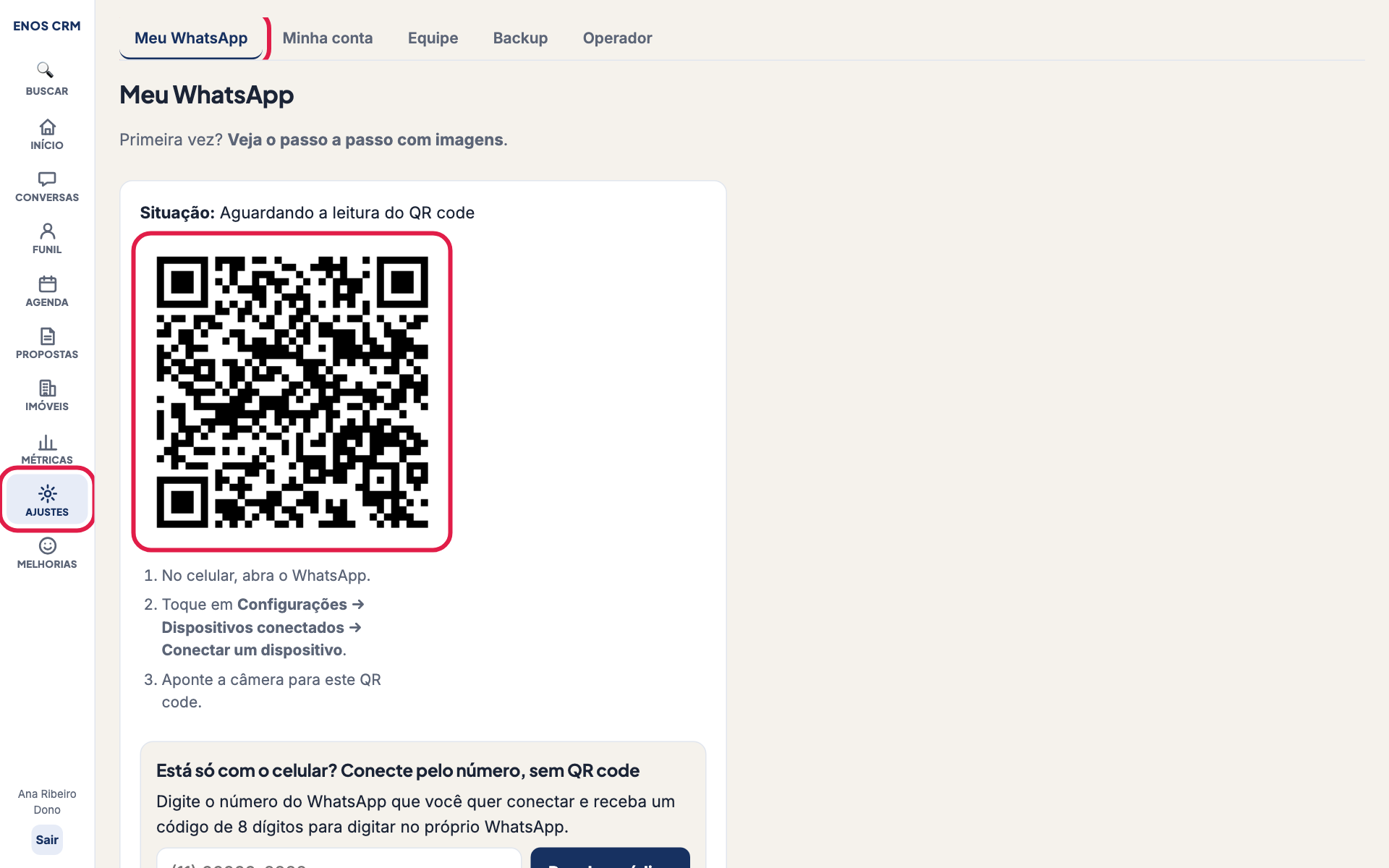 Tela com o QR code marcado